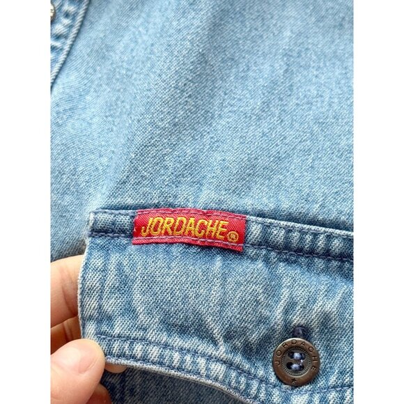 Vintage 90's JORDACHE Blue Cotton Denim Button Down Shirt, Size L - Picture 10 of 13
